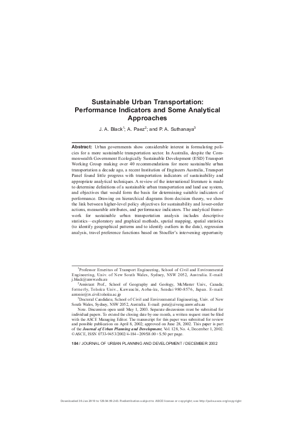 (PDF) Sustainable Urban Transportation: Performance Indicators and Some ...
