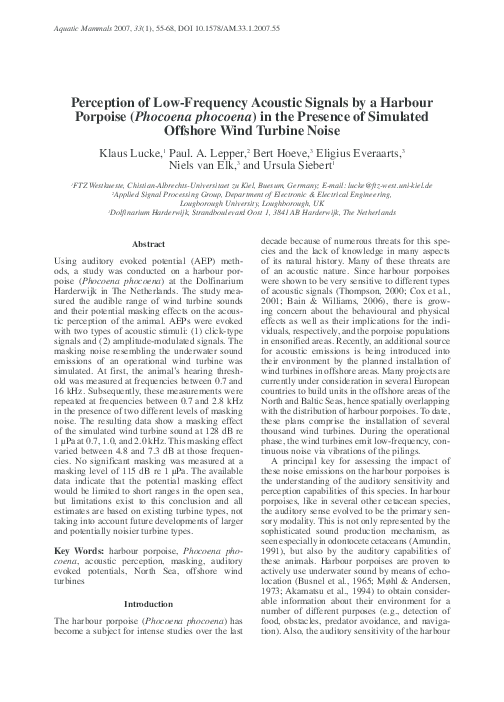 (PDF) Perception of Low-Frequency Acoustic Signals by a Harbour ...