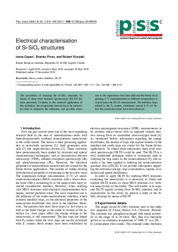 (PDF) Electrical characterisation of Si-SiO2 structures