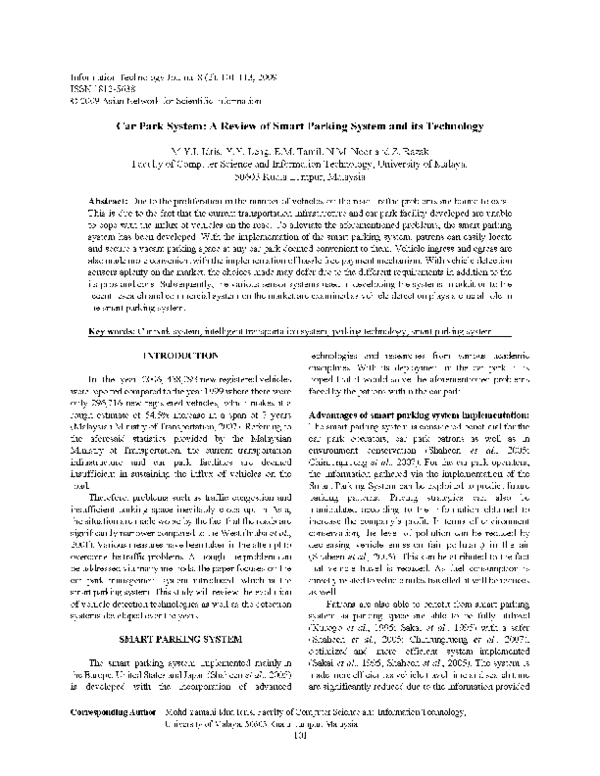 (PDF) Car Park System: A Review of Smart Parking System and its Technology