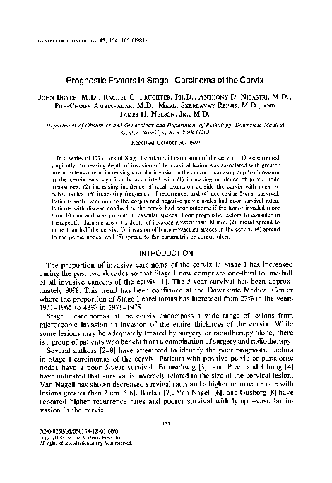 (PDF) Prognostic factors in stage I carcinoma of the cervix
