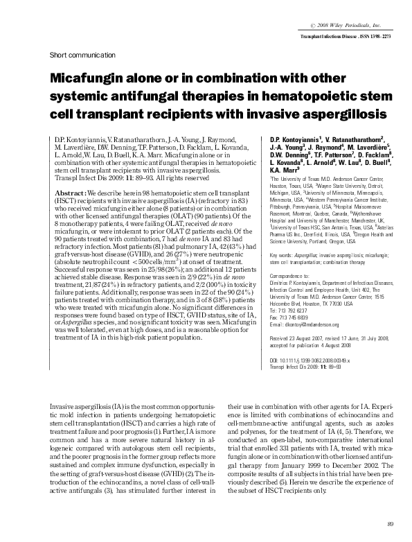 (PDF) Micafungin alone or in combination with other systemic antifungal