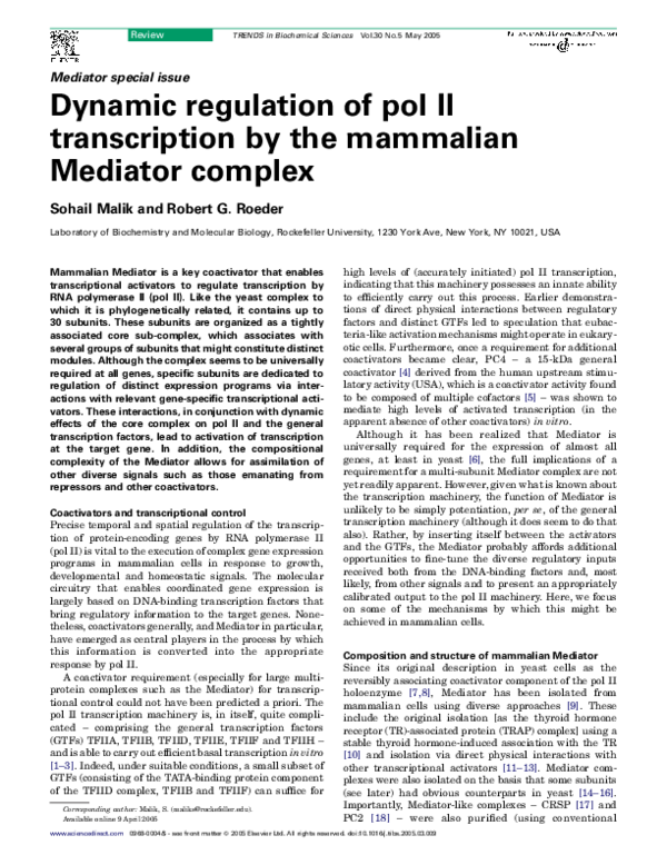 (PDF) Dynamic regulation of pol II transcription by the mammalian ...