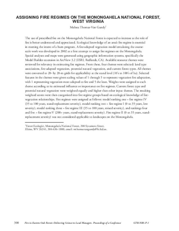 (PDF) Assigning fire regimes on the Monongahela National Forest, West ...