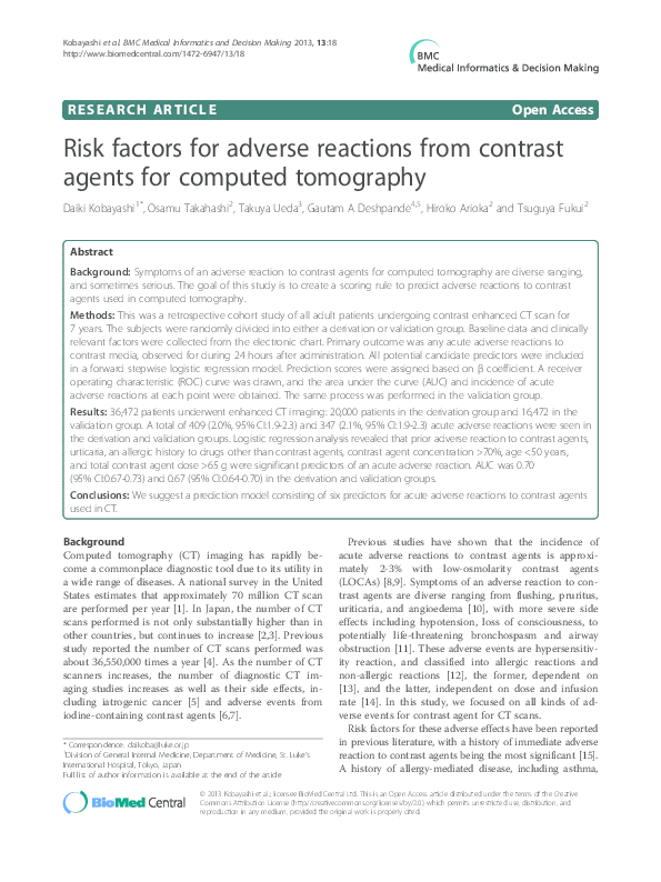 (PDF) Risk factors for adverse reactions from contrast agents for ...