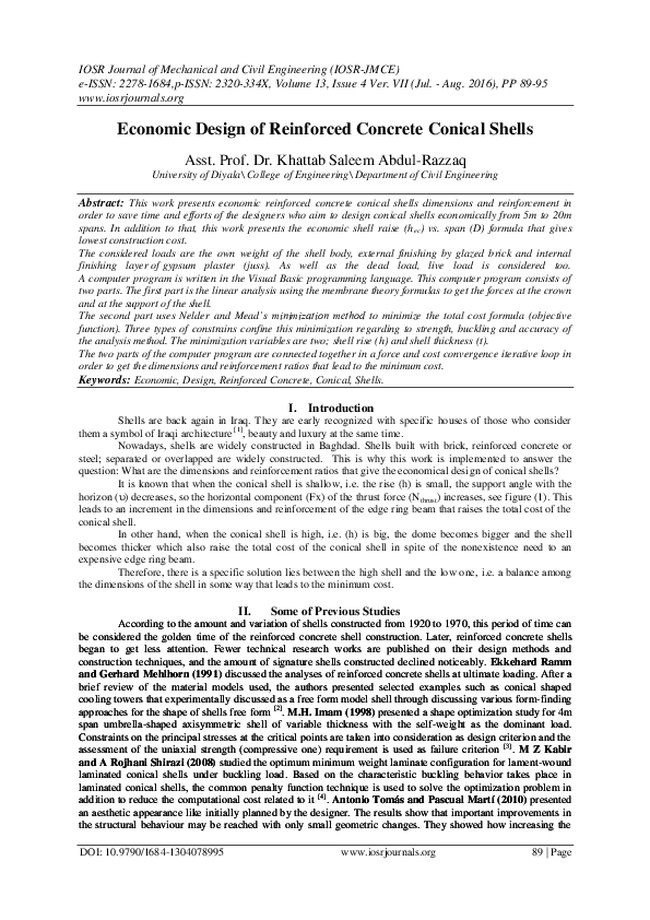 (PDF) Economic Design of Reinforced Concrete Conical Shells