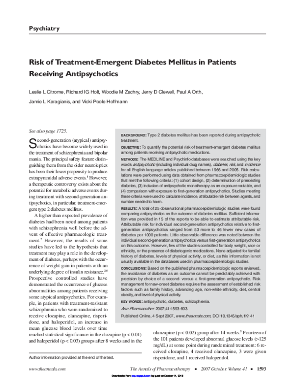 (PDF) Risk of Treatment-Emergent Diabetes Mellitus in Patients ...