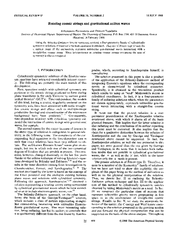 (PDF) Rotating cosmic strings and gravitational soliton waves