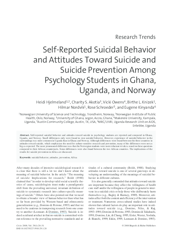 (PDF) Self-Reported Suicidal Behavior and Attitudes Toward Suicide and ...
