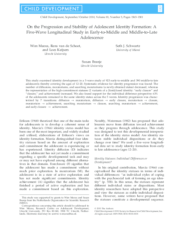 (PDF) On the Progression and Stability of Adolescent Identity Formation ...