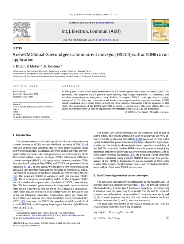 (PDF) A new CMOS dual-X second generation current conveyor (DXCCII ...