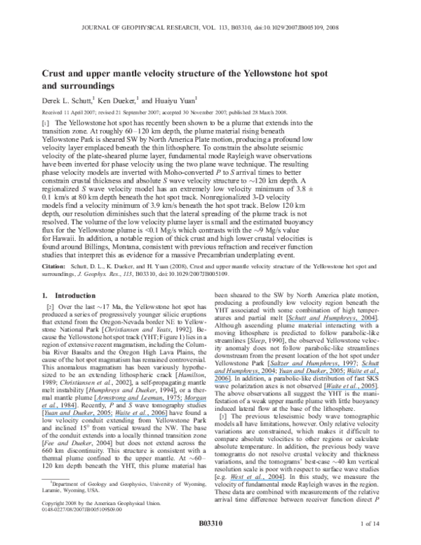 (PDF) Crust and upper mantle velocity structure of the Yellowstone hot ...