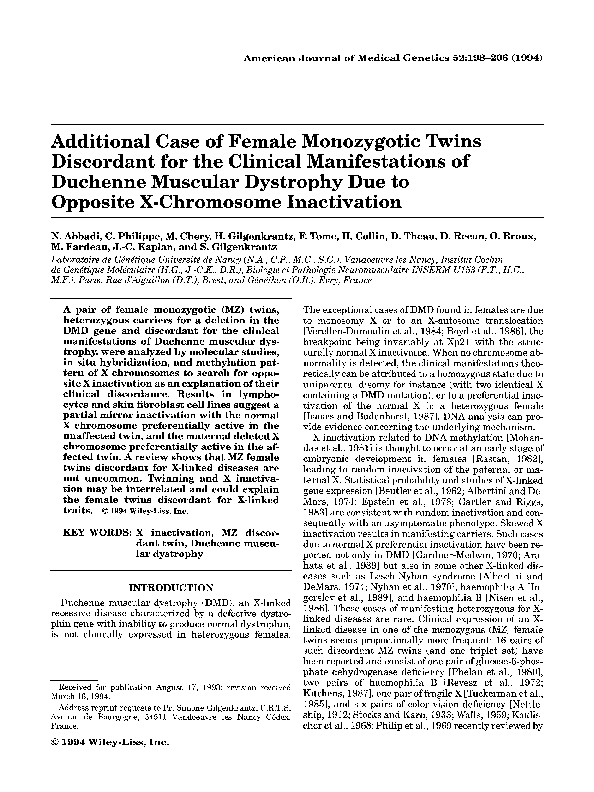 (PDF) Additional case of female monozygotic twins discordant for the ...