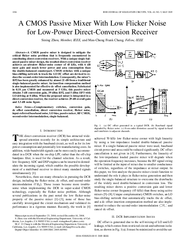 (PDF) A CMOS passive mixer with low flicker noise for lowpower direct