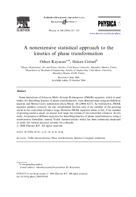 (PDF) A nonextensive statistical approach to the kinetics of phase ...