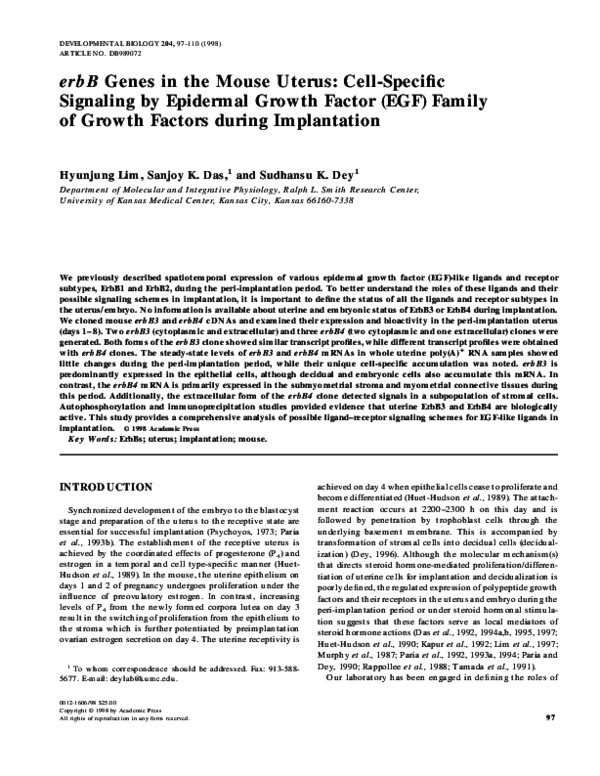 (PDF) erbBGenes in the Mouse Uterus: Cell-Specific Signaling by ...