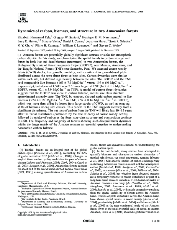 (PDF) Dynamics of carbon, biomass, and structure in two Amazonian forests