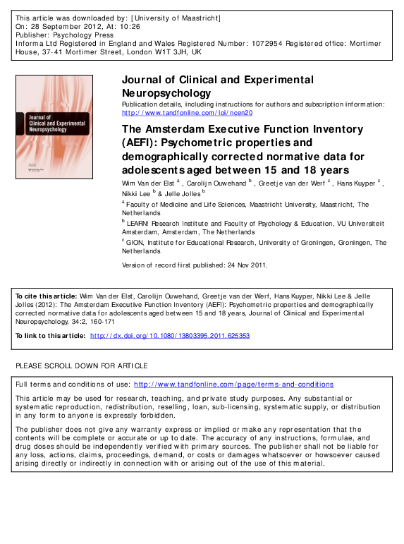 (PDF) The Amsterdam Executive Function Inventory (AEFI): Psychometric ...