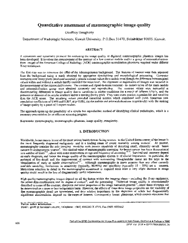 (PDF) Quantitative assessment of mammographic image quality