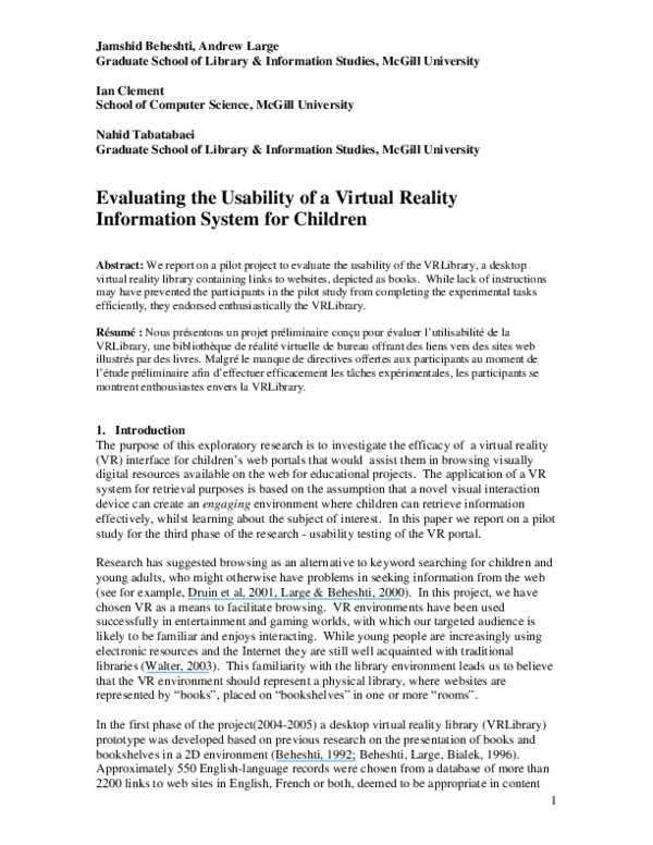 (PDF) Evaluating the usability of a virtual reality information system ...