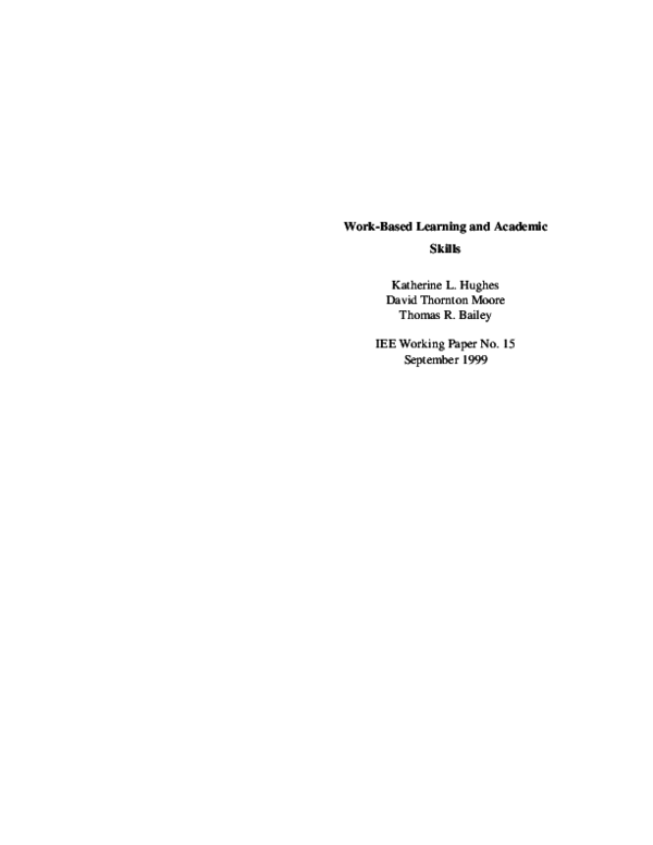 (PDF) Work-Based Learning and Academic Skills