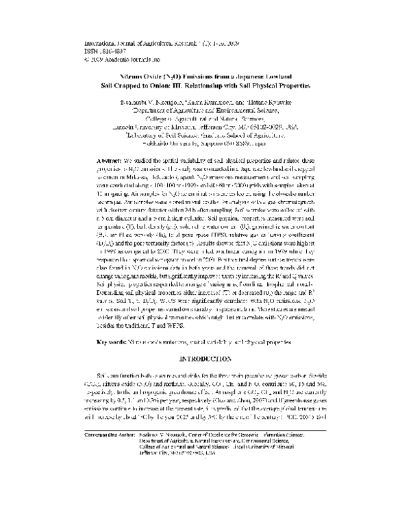 (PDF) Nitrous Oxide (N2O) Emissions from a Japanese Lowland Soil ...