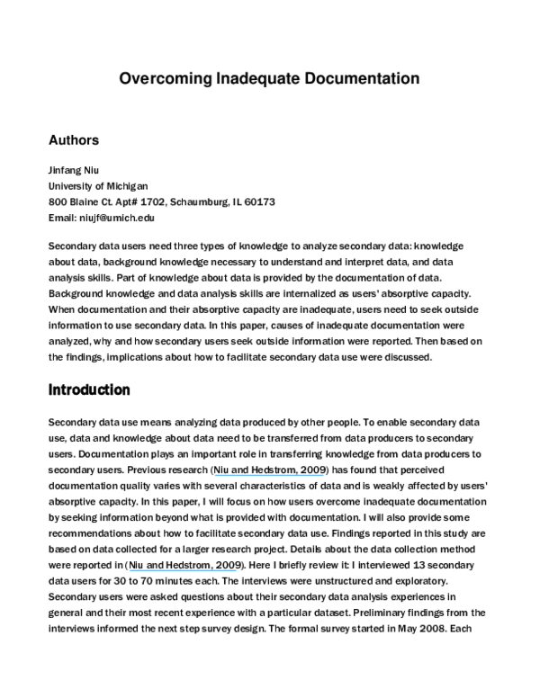 (PDF) Overcoming inadequate documentation