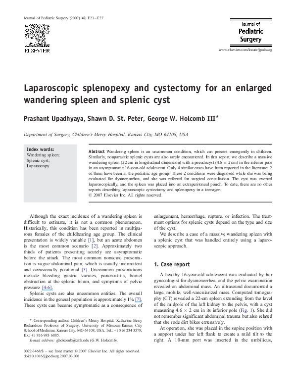 (PDF) Laparoscopic splenopexy and cystectomy for an enlarged wandering ...