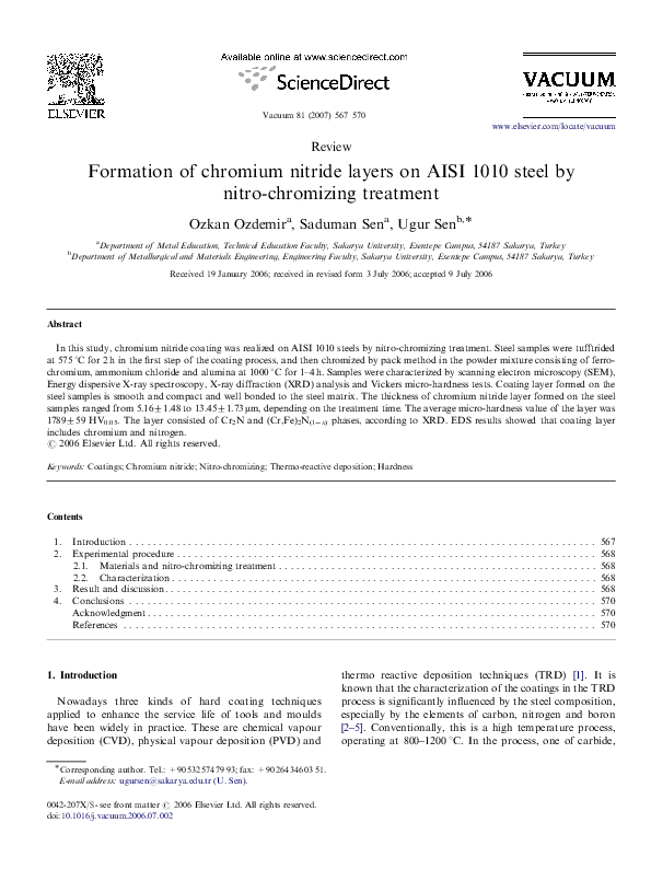 Pdf Formation Of Chromium Nitride Layers On Aisi 1010 Steel By Nitro Chromizing Treatment Ugur Sen Academia Edu