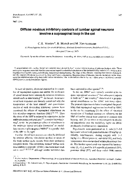 (PDF) Diffuse noxious inhibitory controls of lumbar spinal neurons ...
