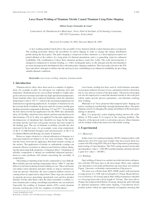 (PDF) Laser beam welding of titanium nitride coated titanium using ...