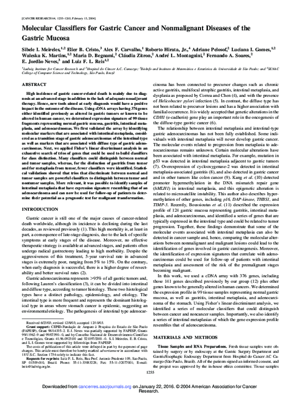 (PDF) Molecular Classifiers for Gastric Cancer and Nonmalignant ...