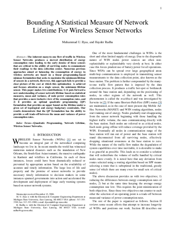(PDF) Bounding A Statistical Measure Of Network Lifetime For Wireless ...