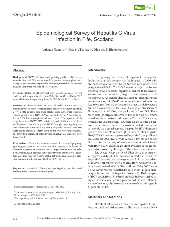(PDF) Epidemiological Survey of Hepatitis C Virus Infection in Fife ...