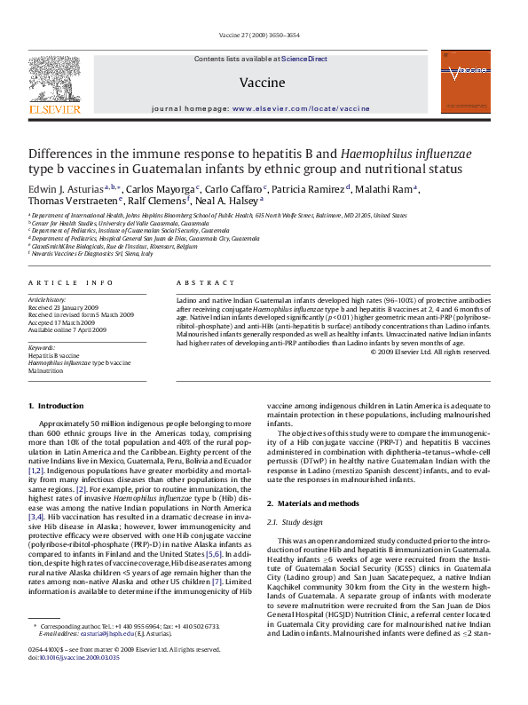 (PDF) Differences in the immune response to hepatitis B and Haemophilus ...