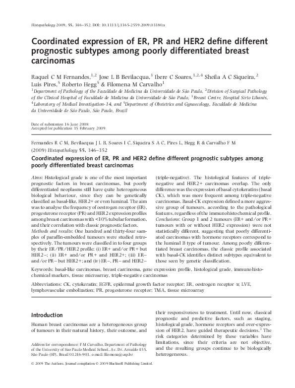 (PDF) Coordinated expression of ER, PR and HER2 define different ...