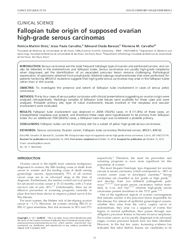 (PDF) Fallopian tube origin of supposed ovarian high-grade serous ...