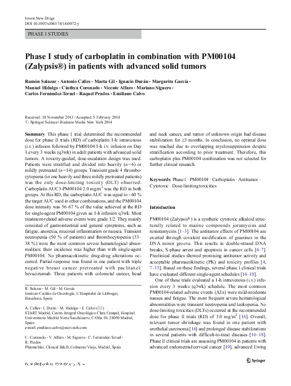 (PDF) Phase I study of carboplatin in combination with gemcitabine and ...