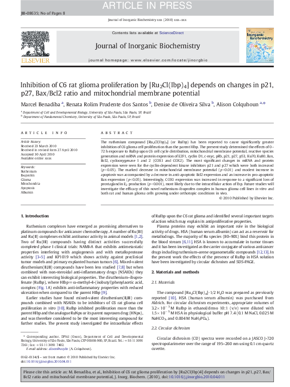 (PDF) Inhibition of C6 rat glioma proliferation by [Ru 2Cl(Ibp) 4 ...