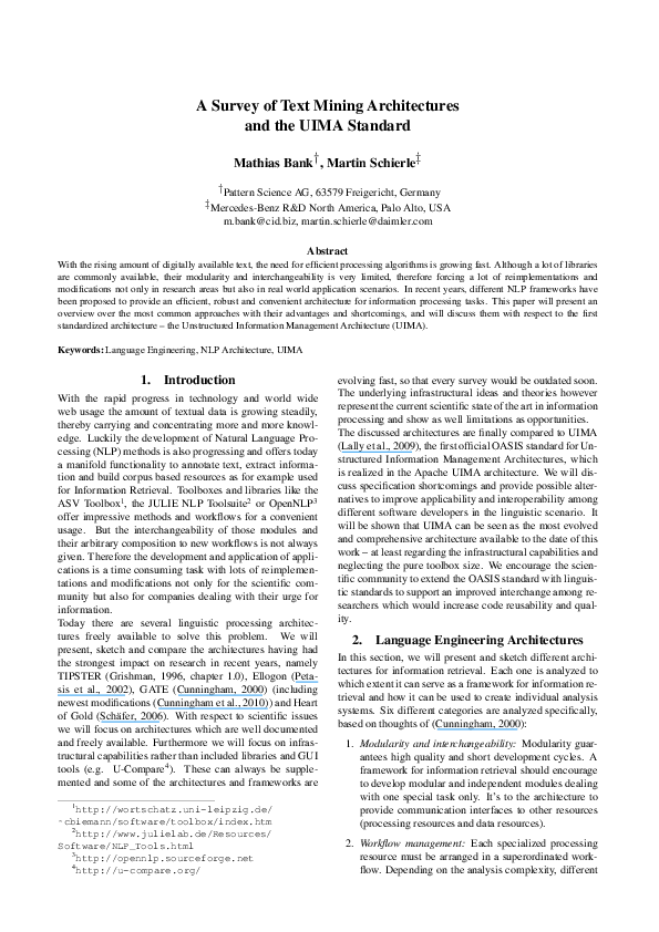 (PDF) A Survey of Text Mining Architectures and the UIMA Standard