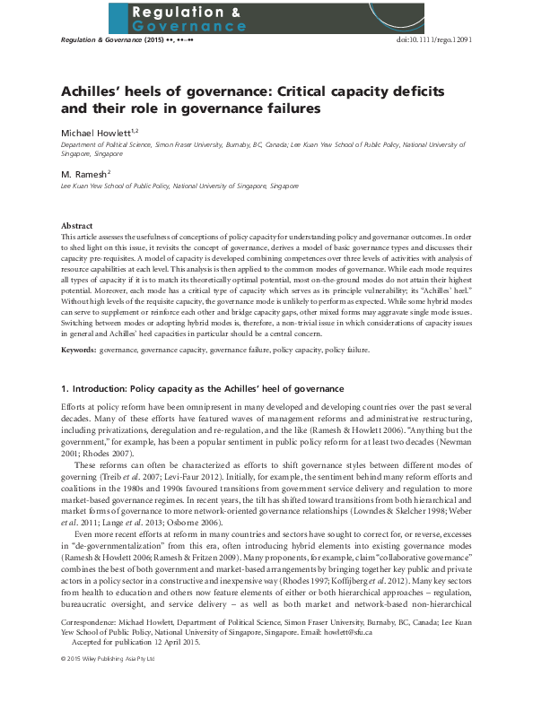 (PDF) Howlett and Ramesh - 2015 - Achilles' heels of governance ...