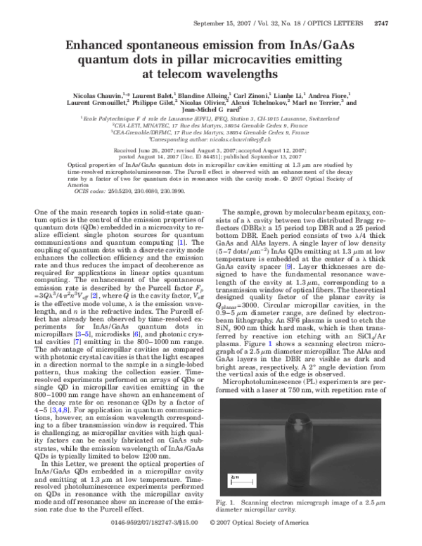 (PDF) Enhanced spontaneous emission from InAs/GaAs quantum dots in ...