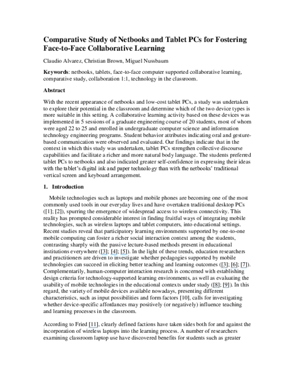 (PDF) Comparative study of netbooks and tablet PCs for fostering face ...
