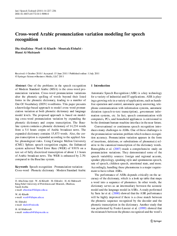 (PDF) Crossword Arabic pronunciation variation modeling for speech ...