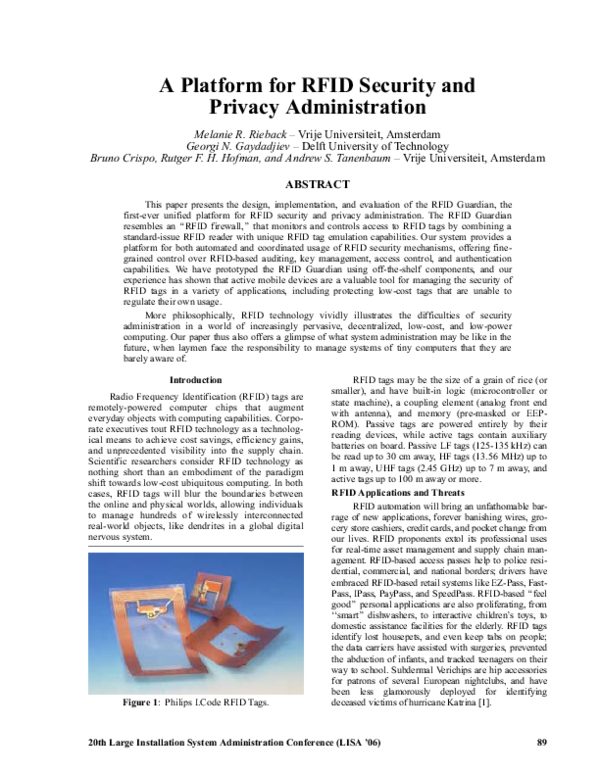 (PDF) A platform for RFID security and privacy administration
