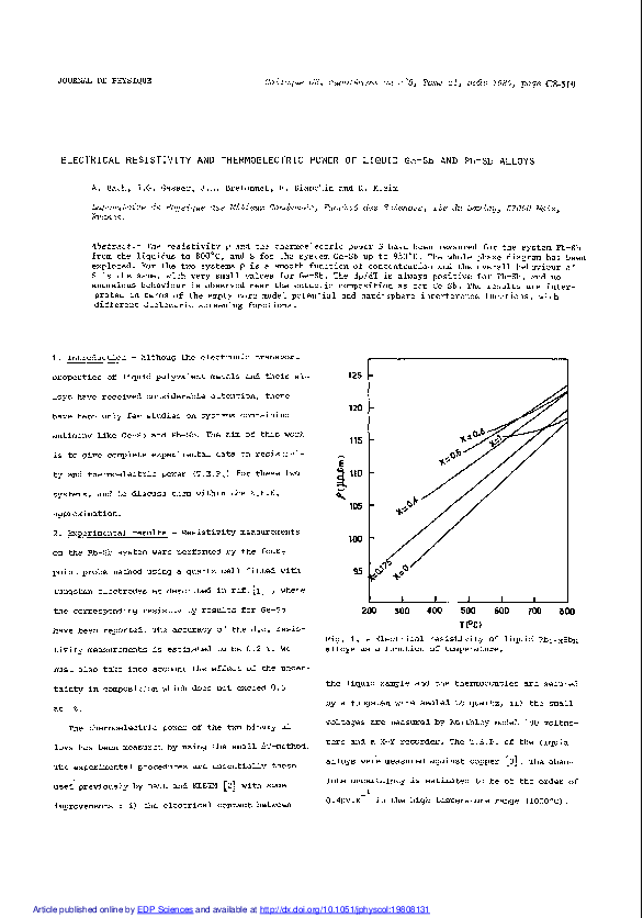 (PDF) Electrical resistivity and thermoelectric power of molten ...
