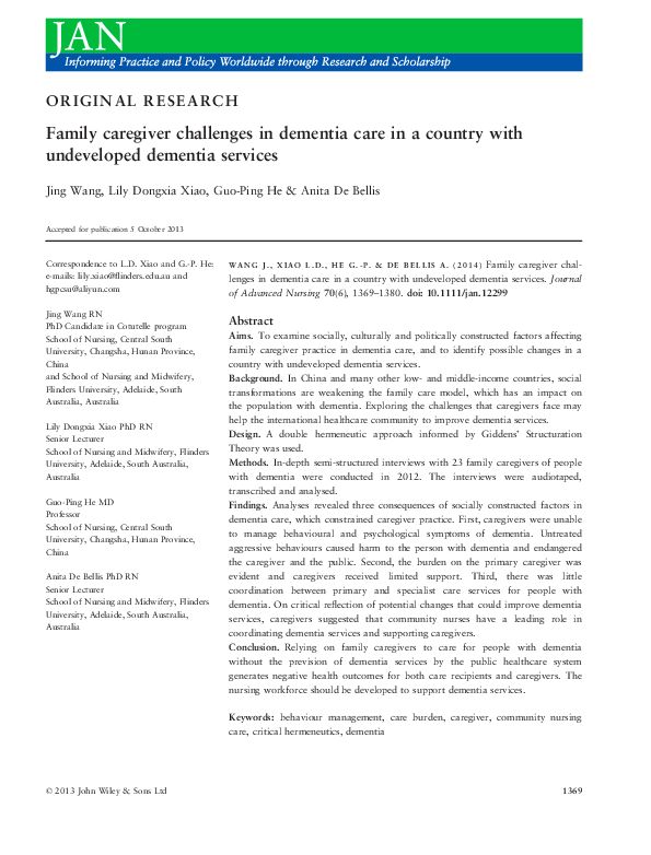 (PDF) Family caregiver challenges in dementia care in a country with ...