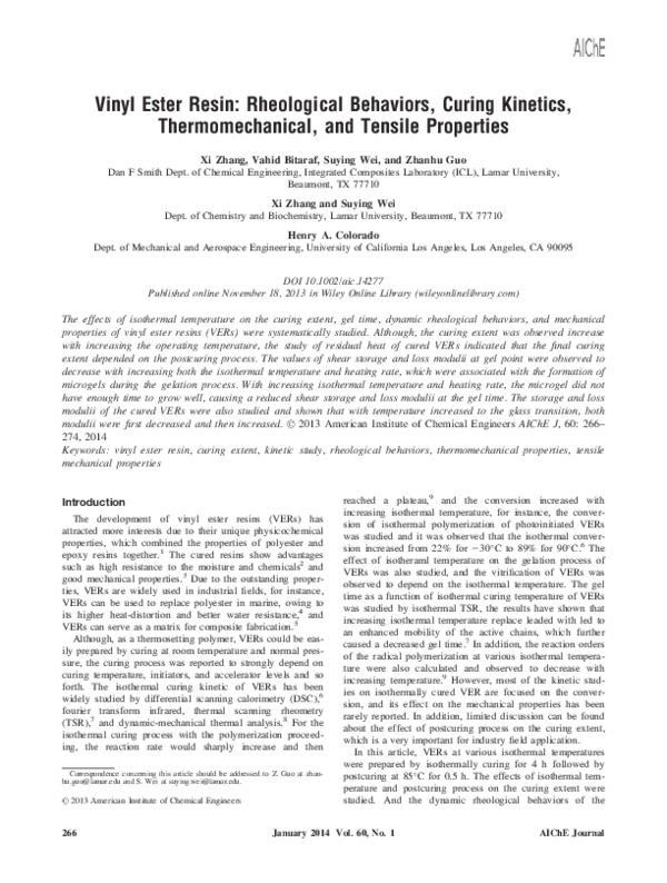 (PDF) Vinyl ester resin Rheological behaviors, curing
