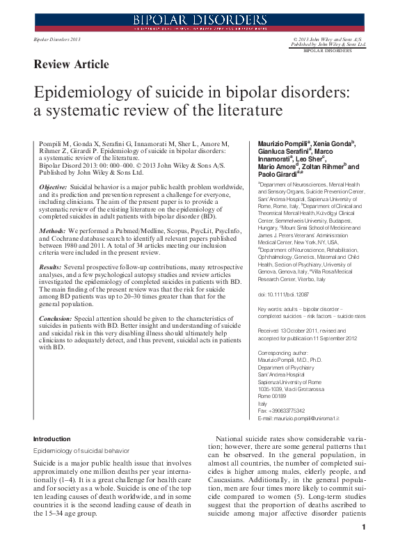 (PDF) Epidemiology of suicide in bipolar disorders: a systematic review ...