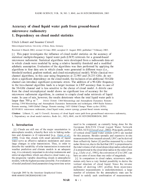 (PDF) Accuracy of cloud liquid water path from ground-based microwave ...